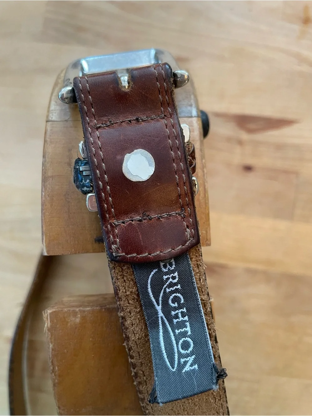 Brighton Brown Leather Men's Belt with Decorative Silver Buckle